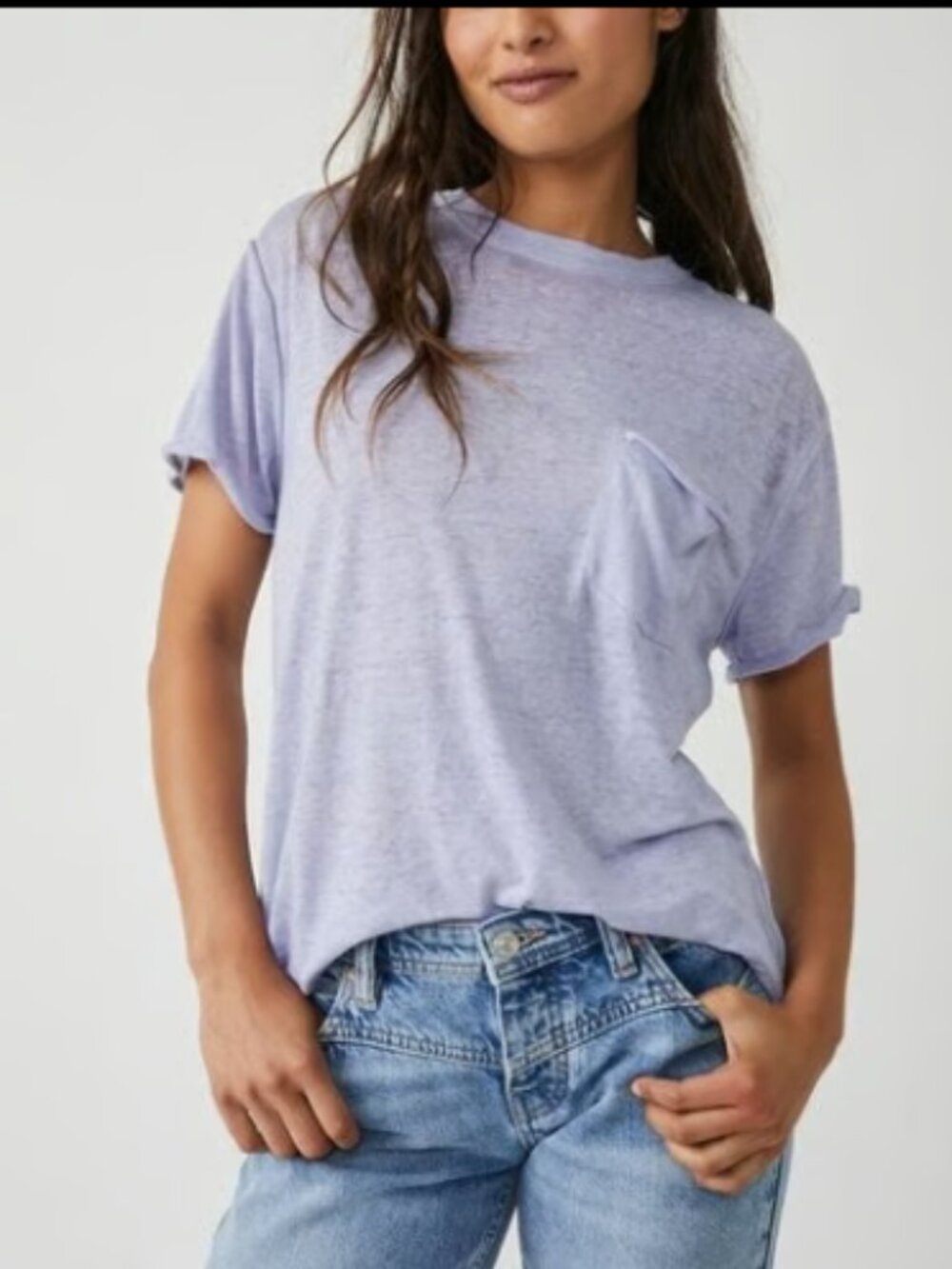 WE THE FREE PEOPLE VELLA FROZEN VIOLET OVERSIZE POCKET TEE TOP NEW S/M